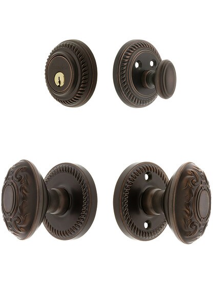 Grandeur Newport Entry Door Set, Keyed Alike with Grande Victorian Knobs in Oil-Rubbed Bronze.